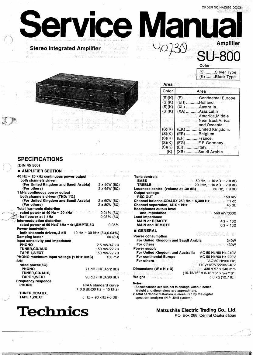 Technics SU 800 Service Manual