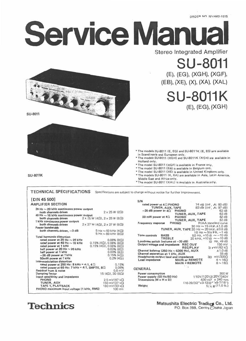Technics SU 8011 K Service Manual