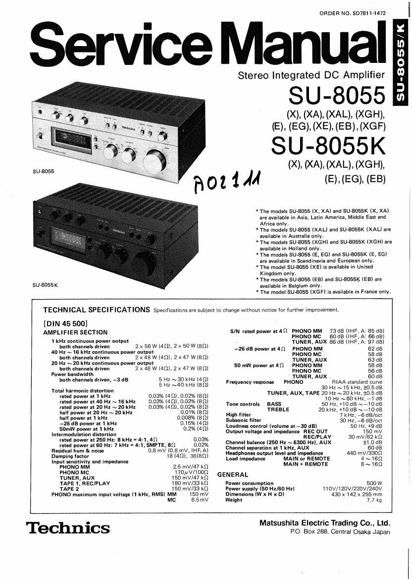 Technics SU 8055 Service Manual