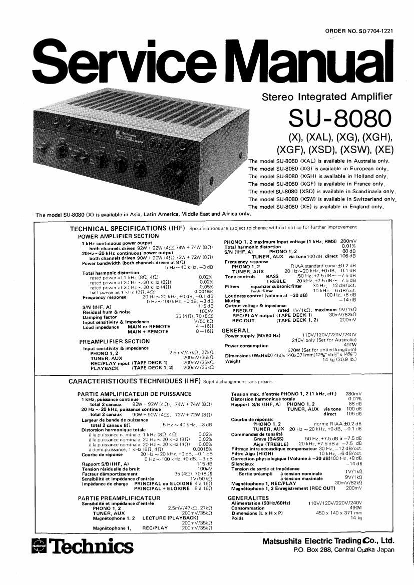 Technics SU 8080 Service Manual