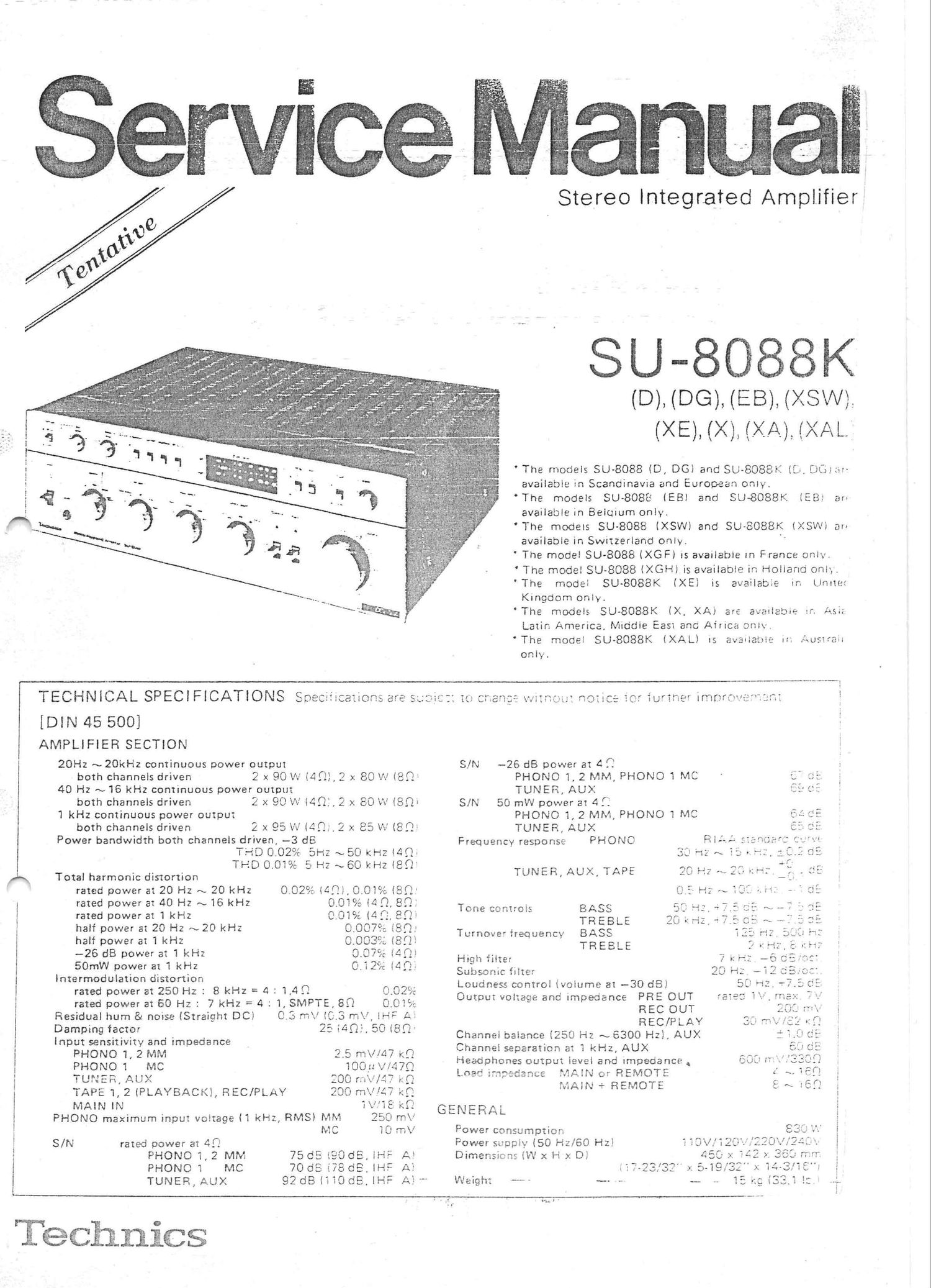 Technics SU 8088 Service Manual
