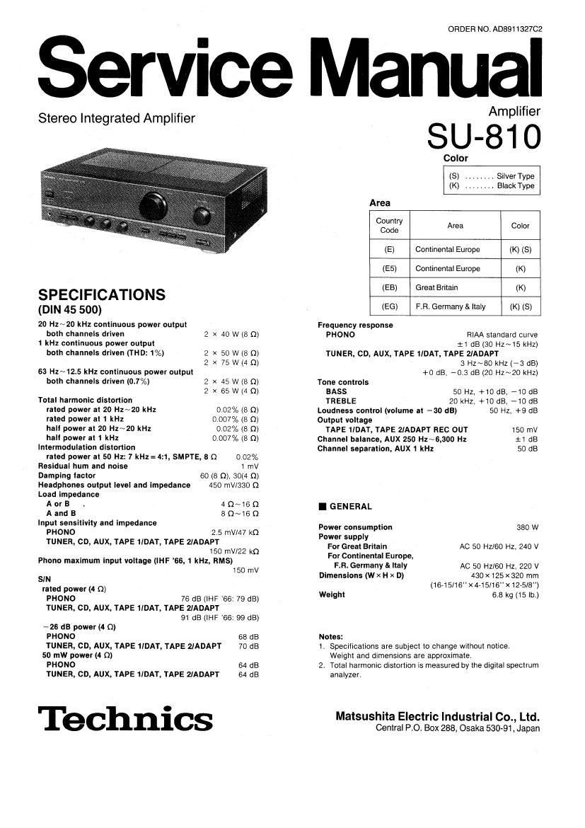 Technics SU 810 Service Manual
