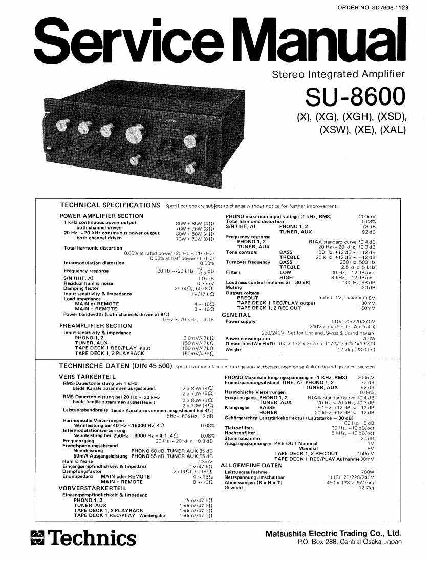 Technics SU 8600 Service Manual