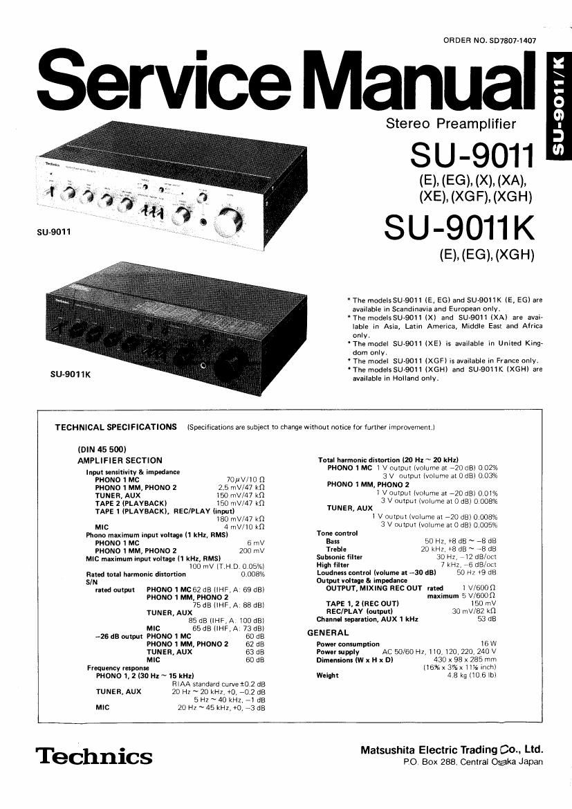 Technics SU 9011 Service Manual
