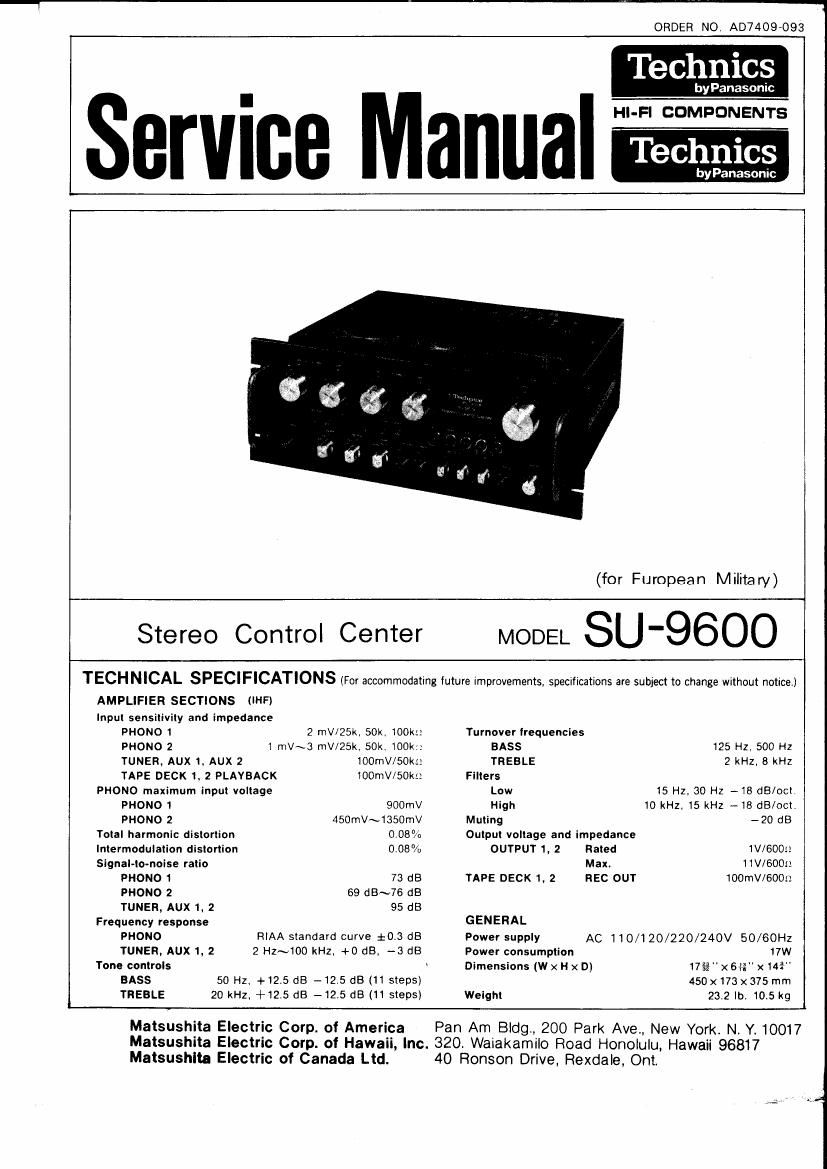 Technics SU 9600 Service Manual