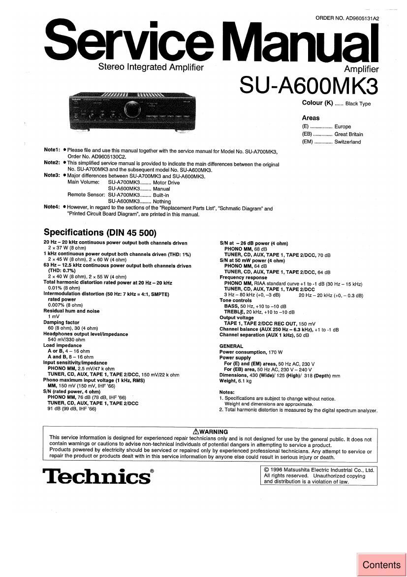 Technics SUA 600 Mk3 Schematics