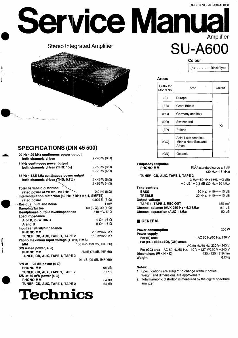 Technics SUA 600 Service Manual