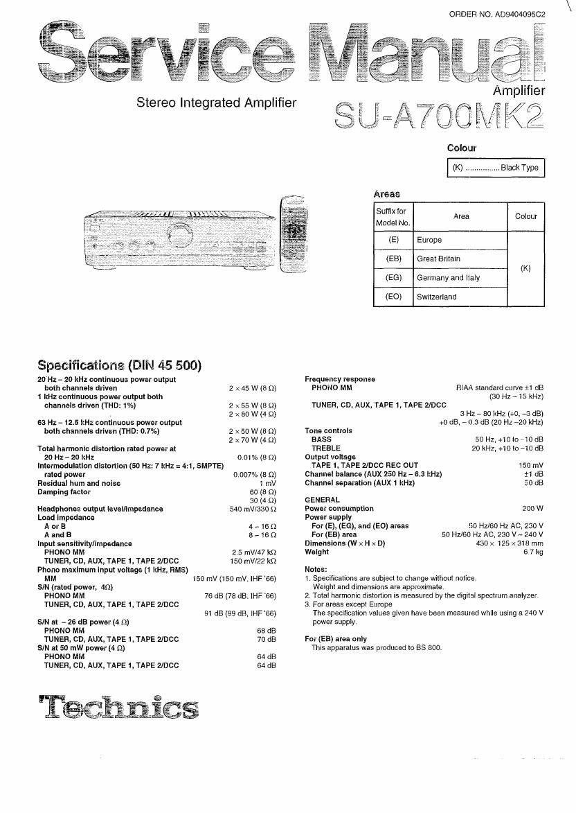 Technics SUA 700 Mk2 Service Manual