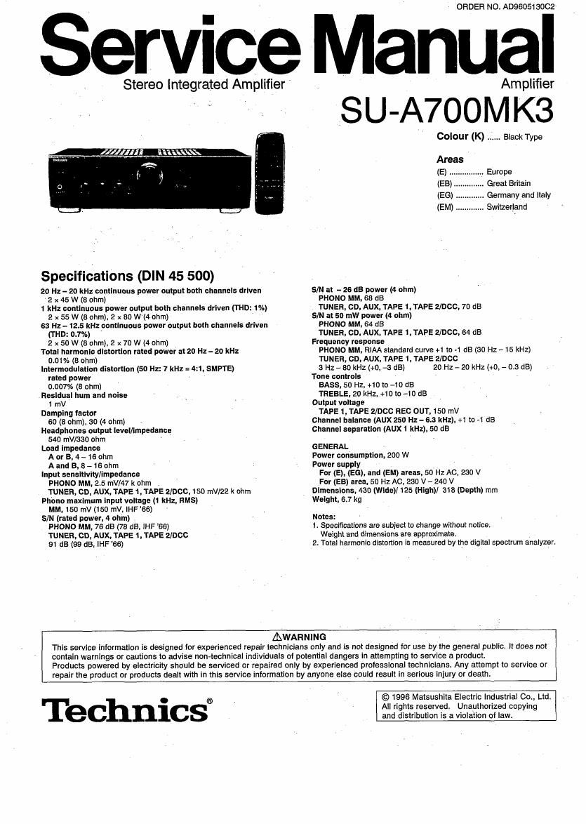 Technics SUA 700 Mk3 Service Manual