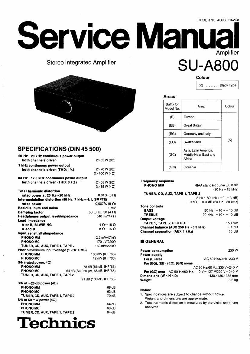 Technics SUA 800 Service Manual