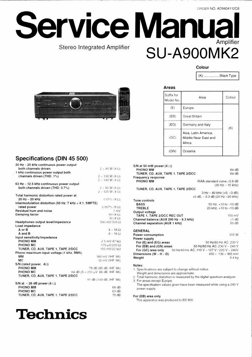 Technics SUA 900 Mk2 Service Manual