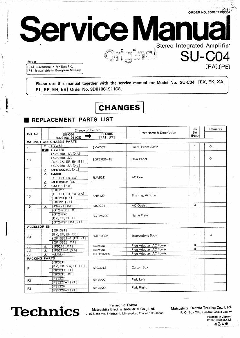 Technics SUC 04 Service Manual