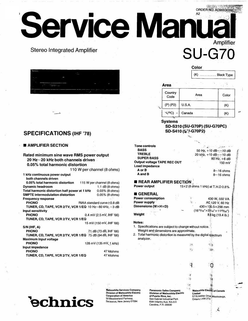 Technics SUG 70 Service Manual