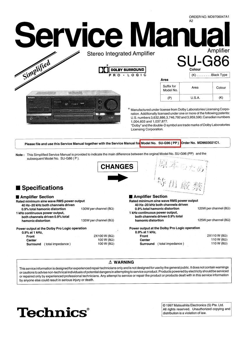 Technics SUG 86 Service Manual