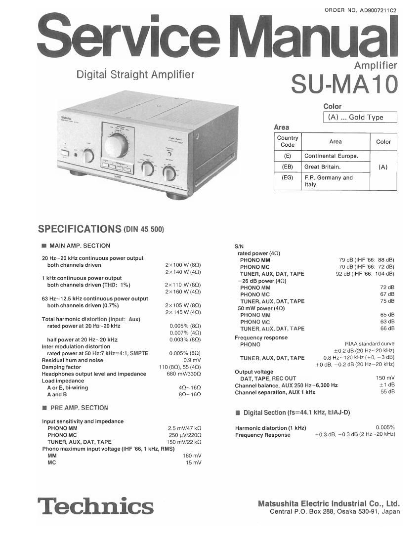 Technics SUMA 10 Service Manual