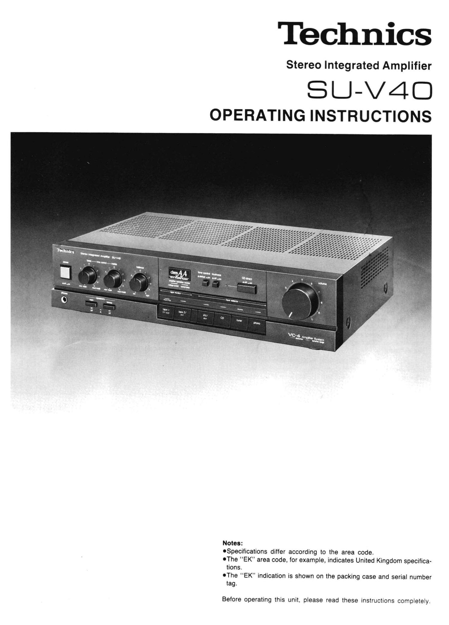 Technics SUV 40 Owners Manual