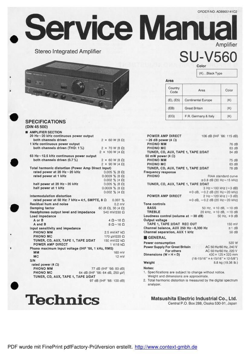 Technics SUV 560 Service Manual