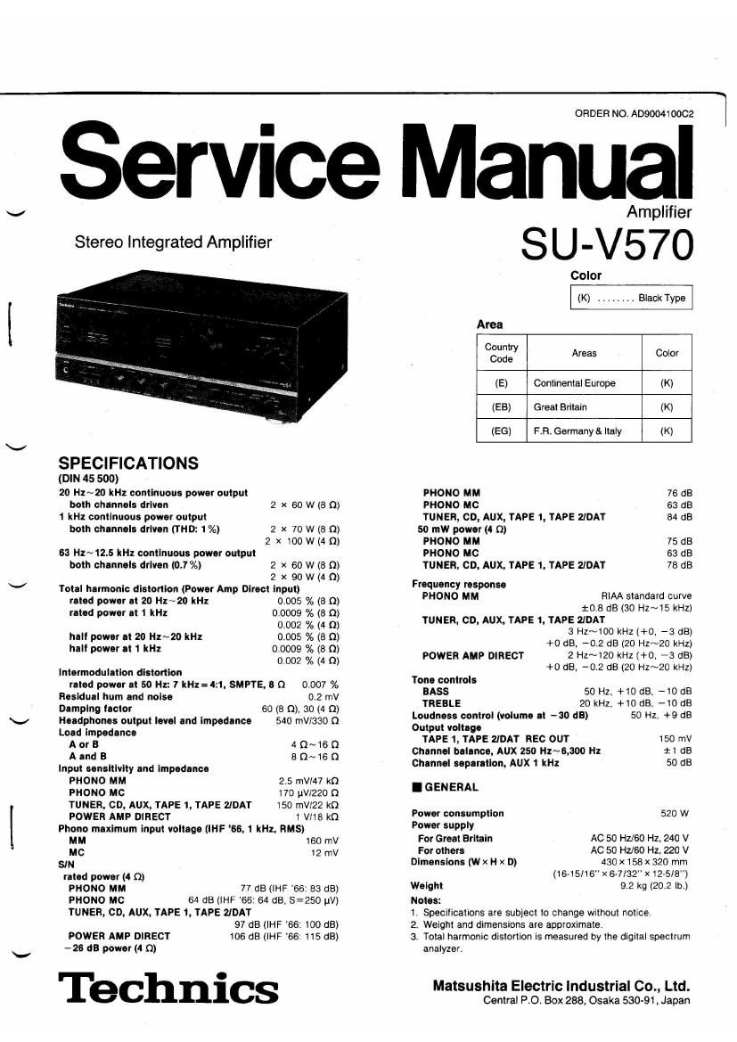 Technics SUV 570 Service Manual