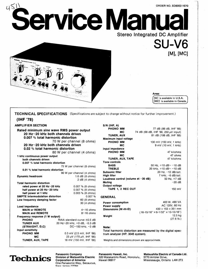 Technics SUV 6 Service Manual