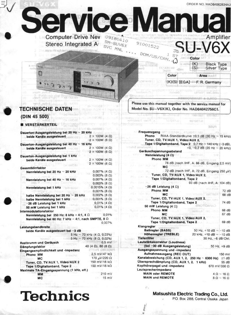 Technics SUV 6 X Service Manual