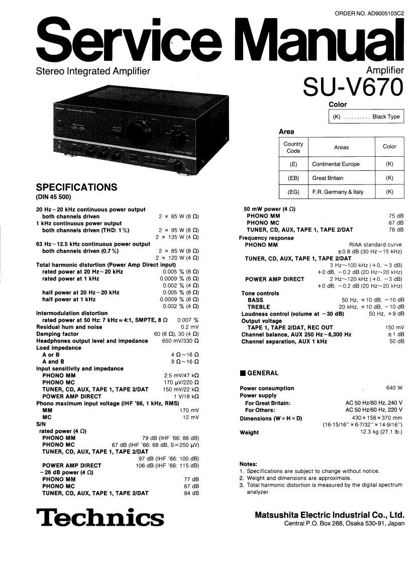 Technics SUV 670 Service Manual