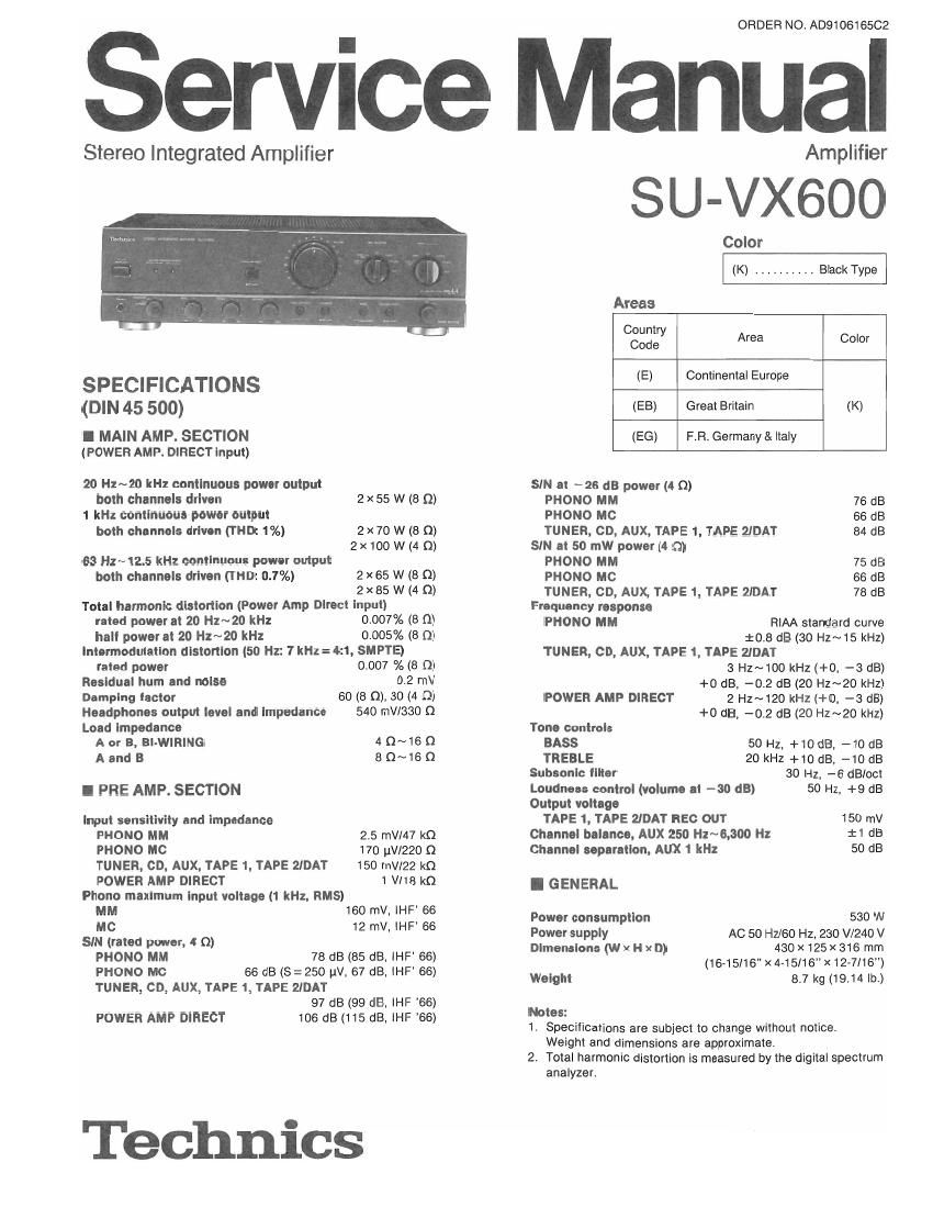 Technics SUVX 600 Service Manual
