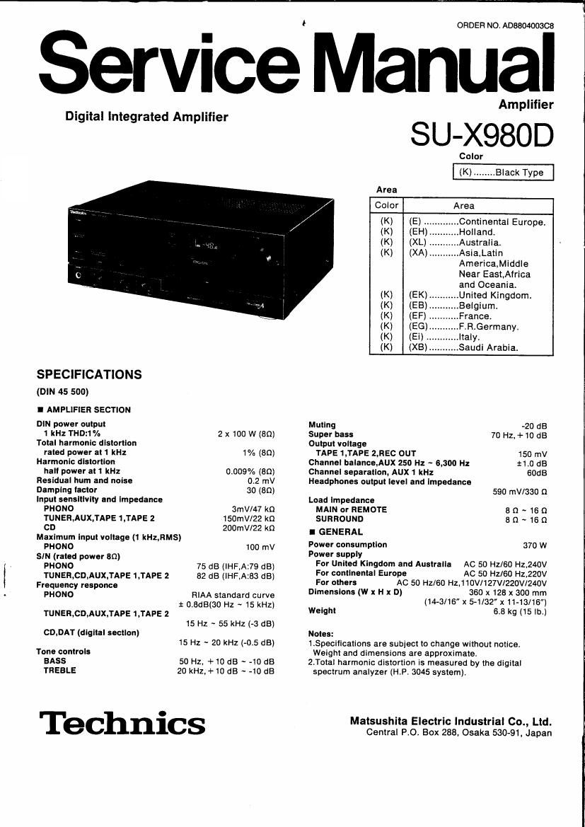 Technics SUX 980 D Service Manual