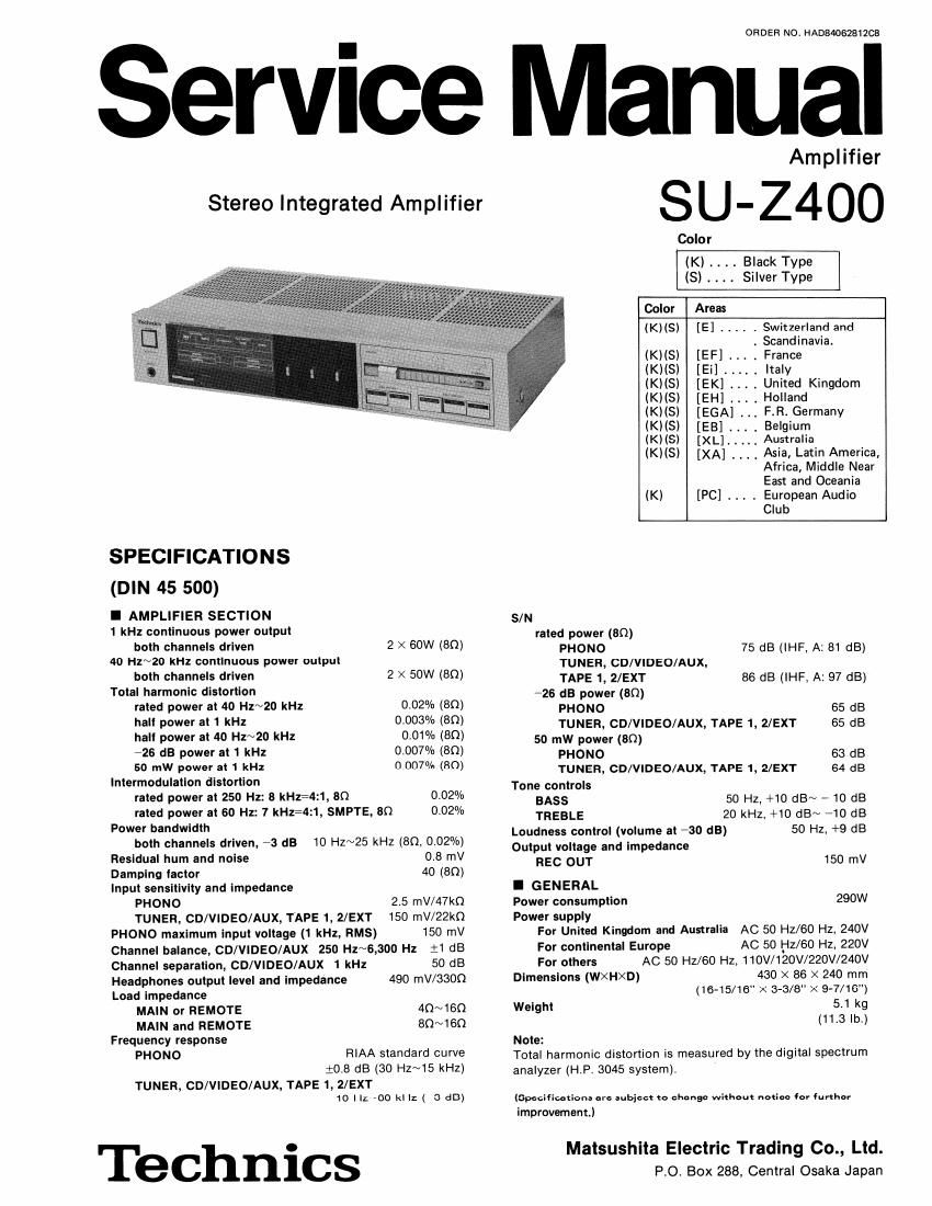 Technics SUZ 400 Schematics