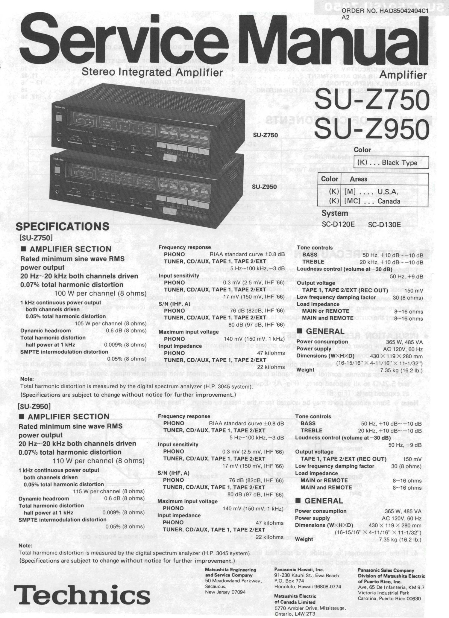Technics SUZ 750 950 Service Manual