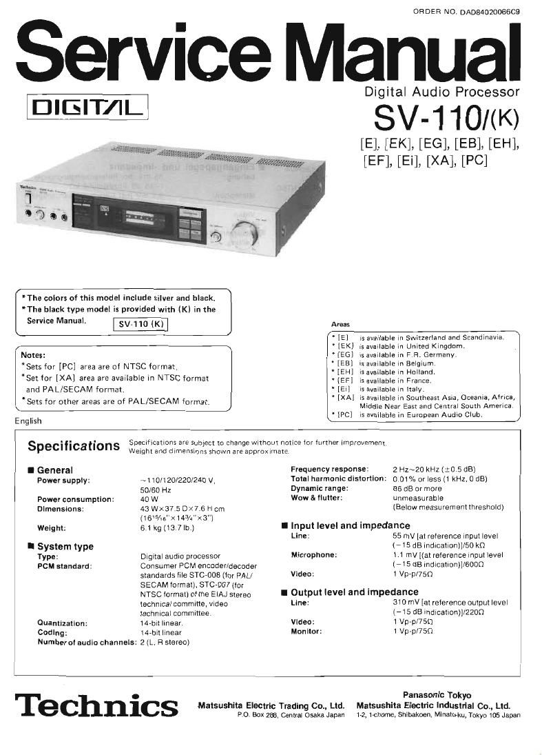 Technics SV 110 Service Manual