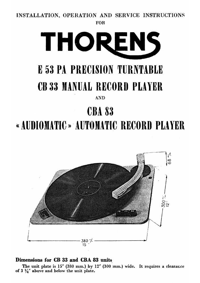 thorens cb 33 cba 83 owners manual