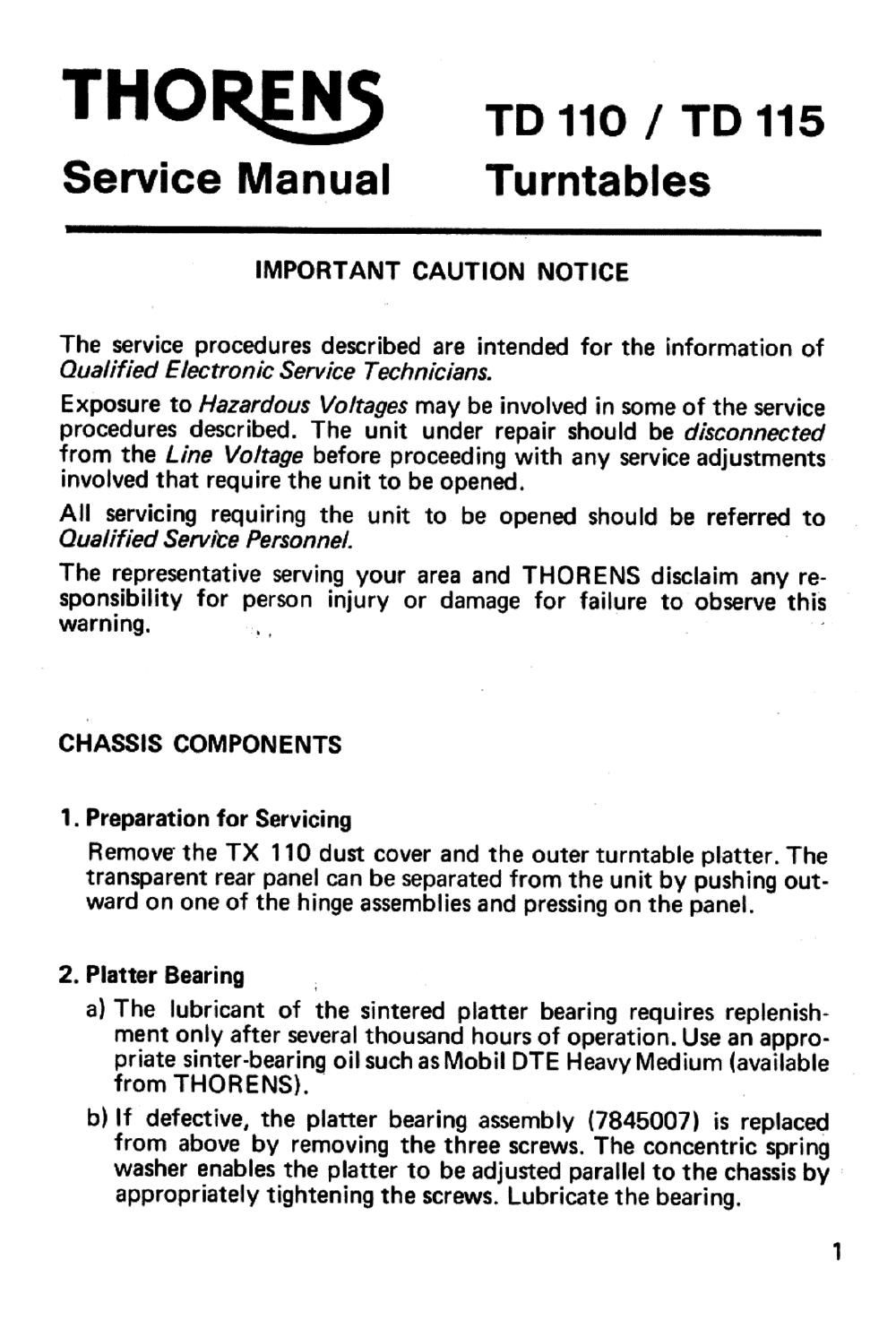 thorens td 110 115 service manual