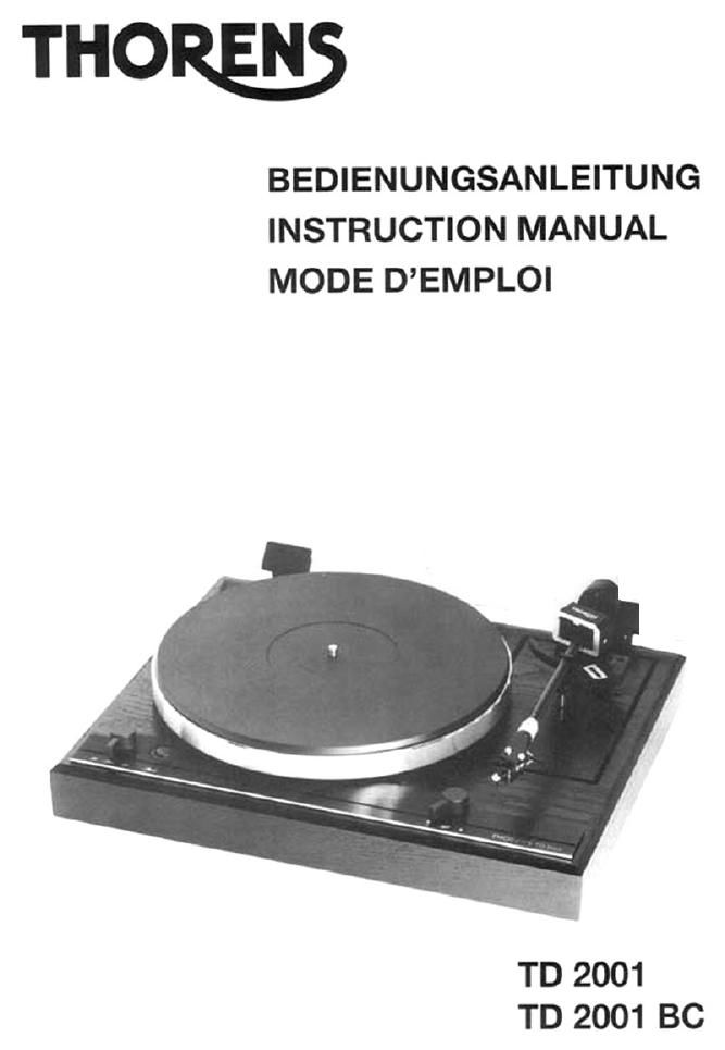 thorens td 2001 td 2001 bc owners manual