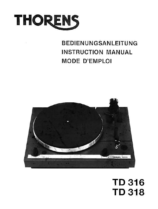 thorens td 316 318 owners manual