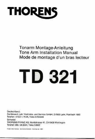 thorens td 321 owners manual