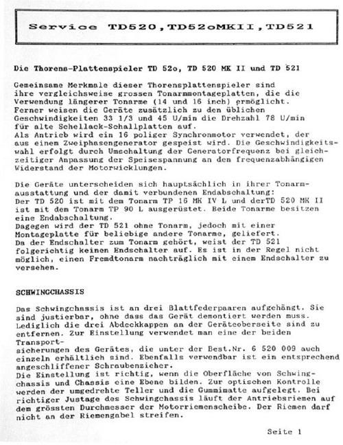 thorens td 520 mk2 service manual