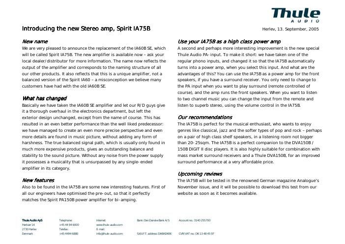 thule audio ia 75 b brochure