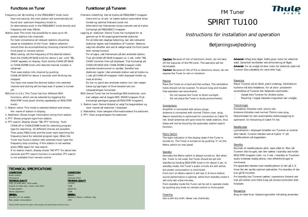 thule audio tu 100 owners manual