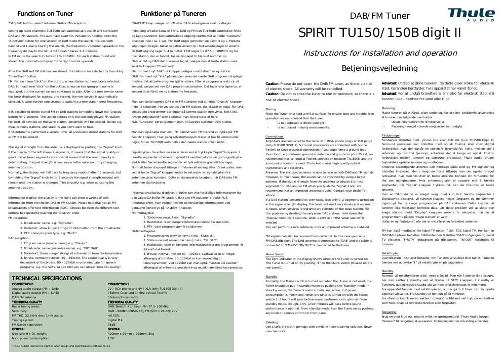 thule audio tu 150 b owners manual