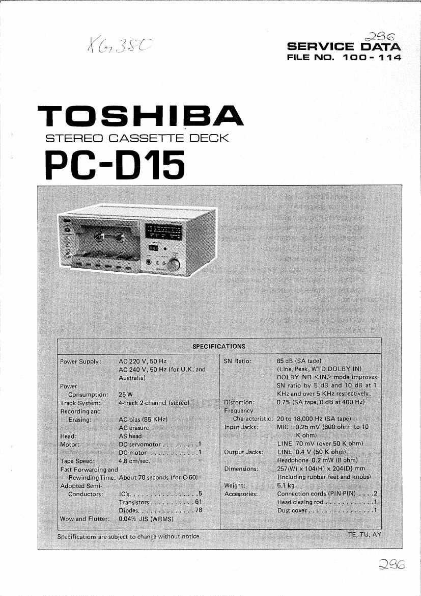 Toshiba PC D15 Service Manual