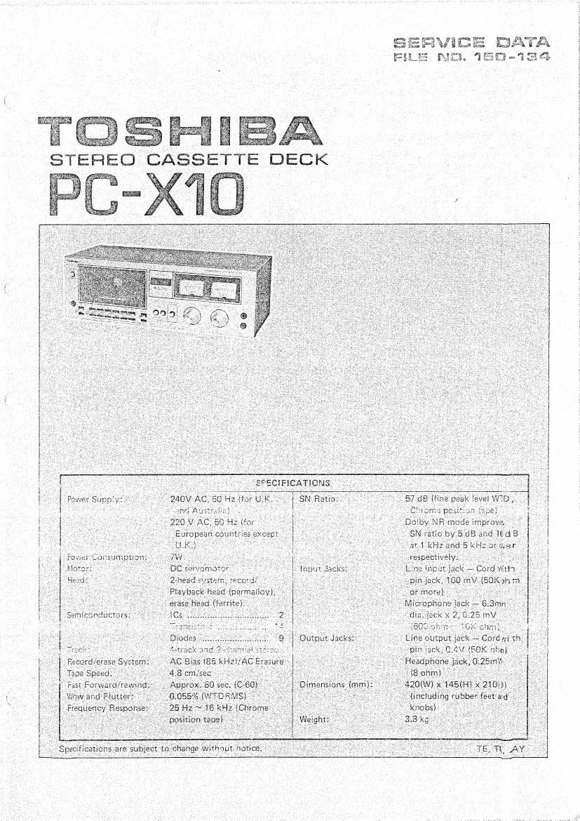 Toshiba PC X10 Service Manual