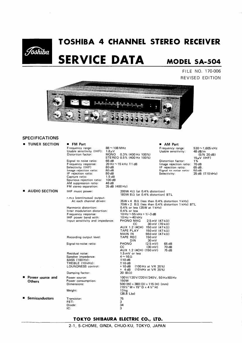 Toshiba SA 504 Service Manual