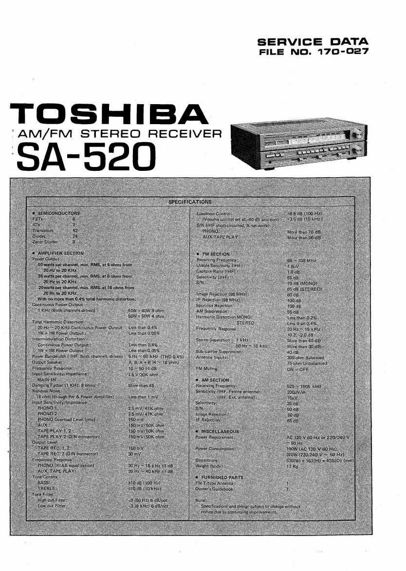 Toshiba SA 520 Service Manual