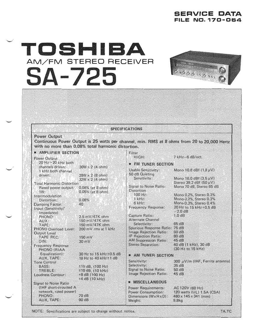 Service Manual-Anleitung für Toshiba SA-735 