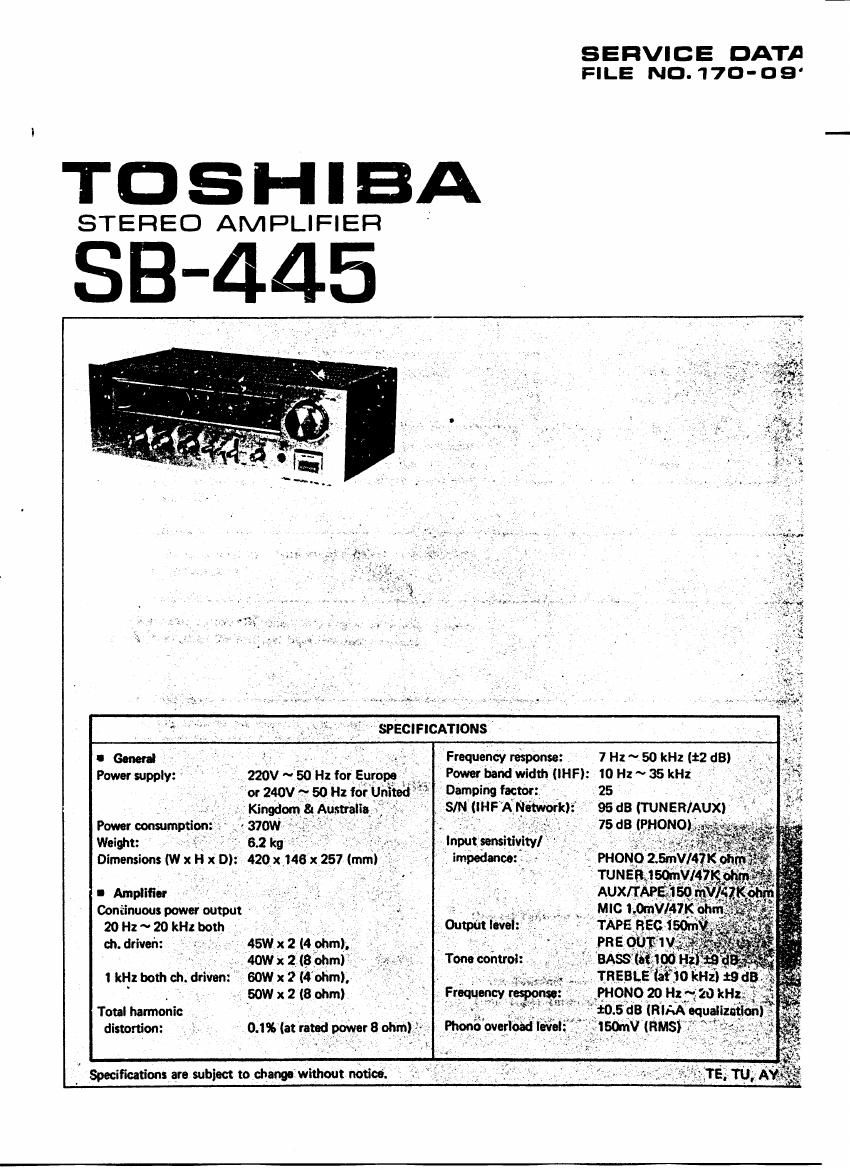 Toshiba SB 445 Service Manual