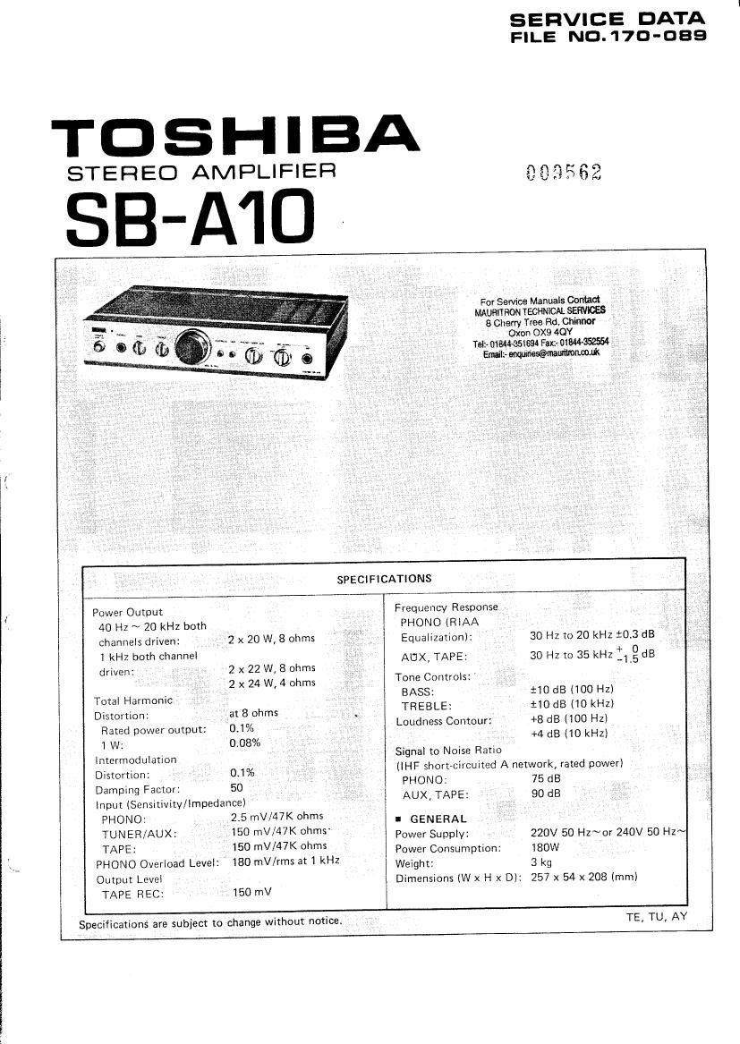 Toshiba SB A10 Service Manual