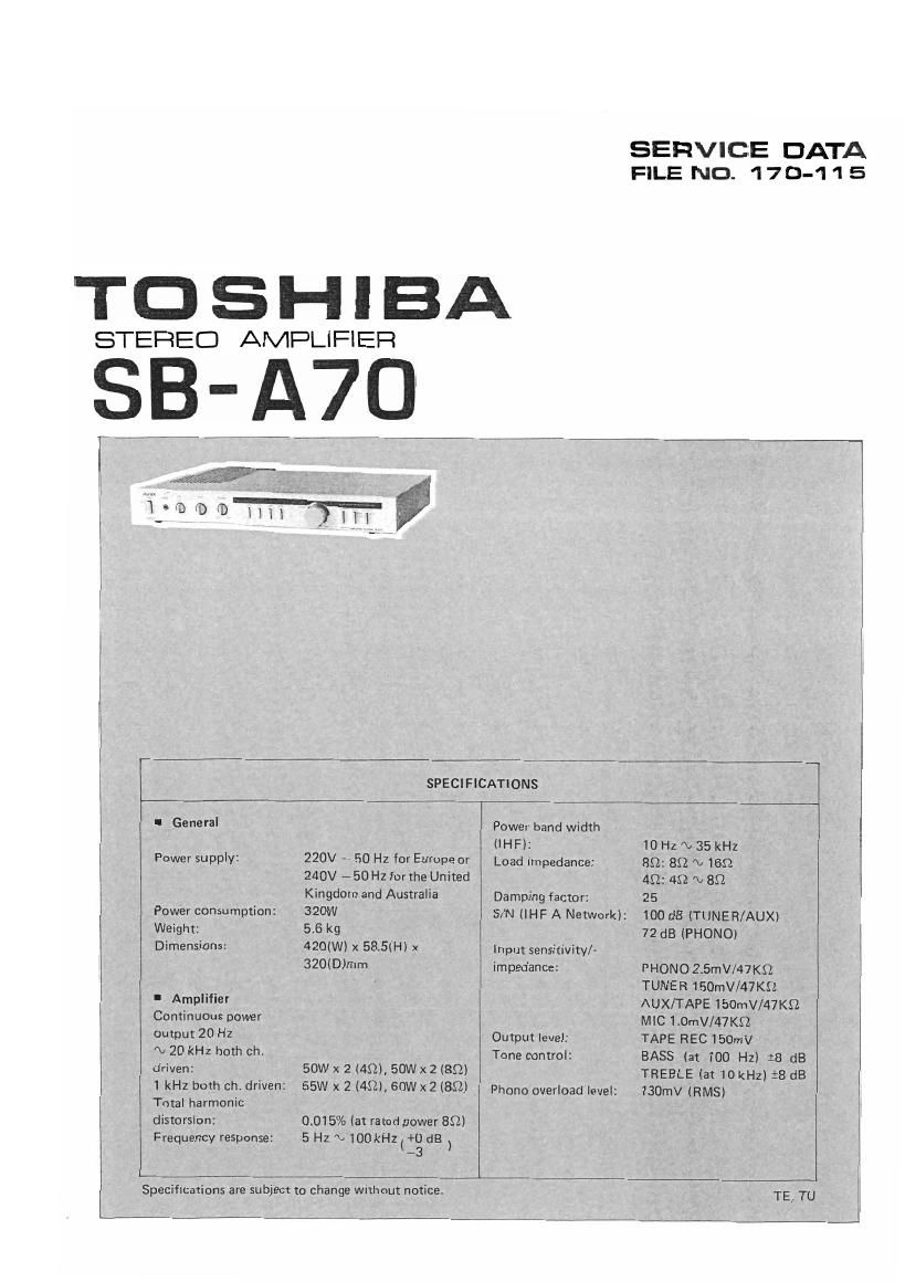 Toshiba SB A70 Service Manual