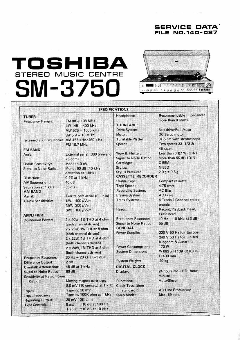 Toshiba SM 3750 Service Manual