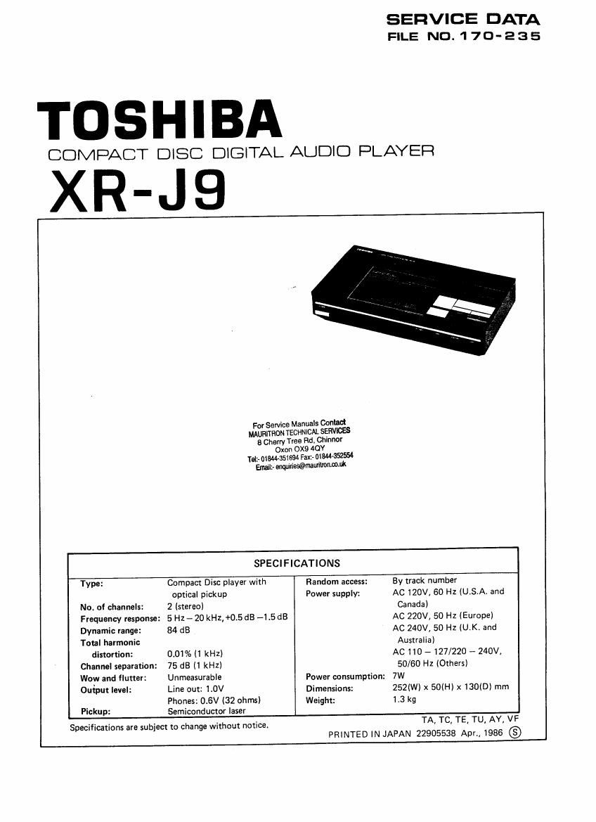 Toshiba XR J9 Service Manual