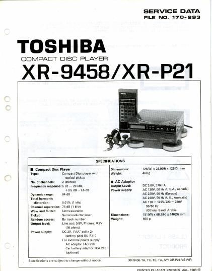 Toshiba XR P21 Service Manual